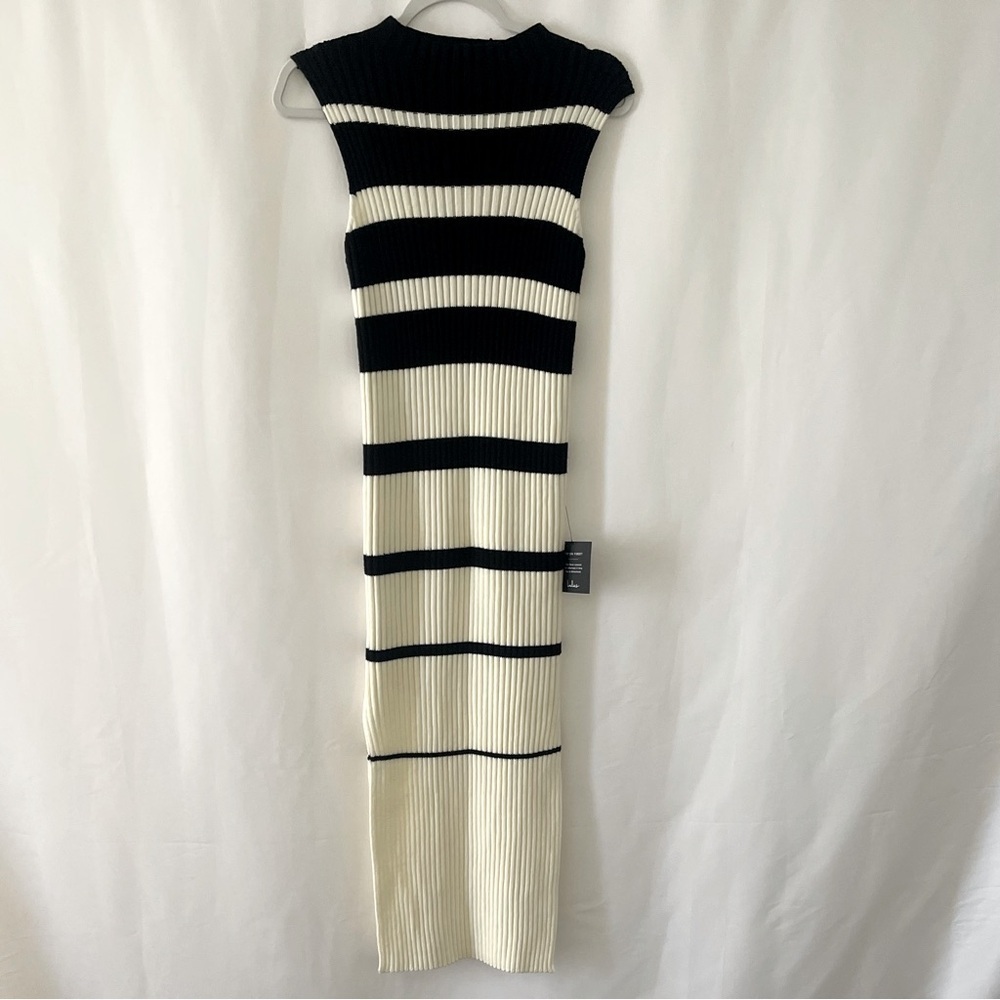 LULUS Modern Classic Ivory and Black Striped Midi Sweater